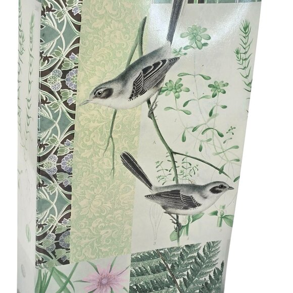 Green Glass Vase Botanical & Bird-Themed Rectangular Box Shape JE352 - Picture 3 of 10